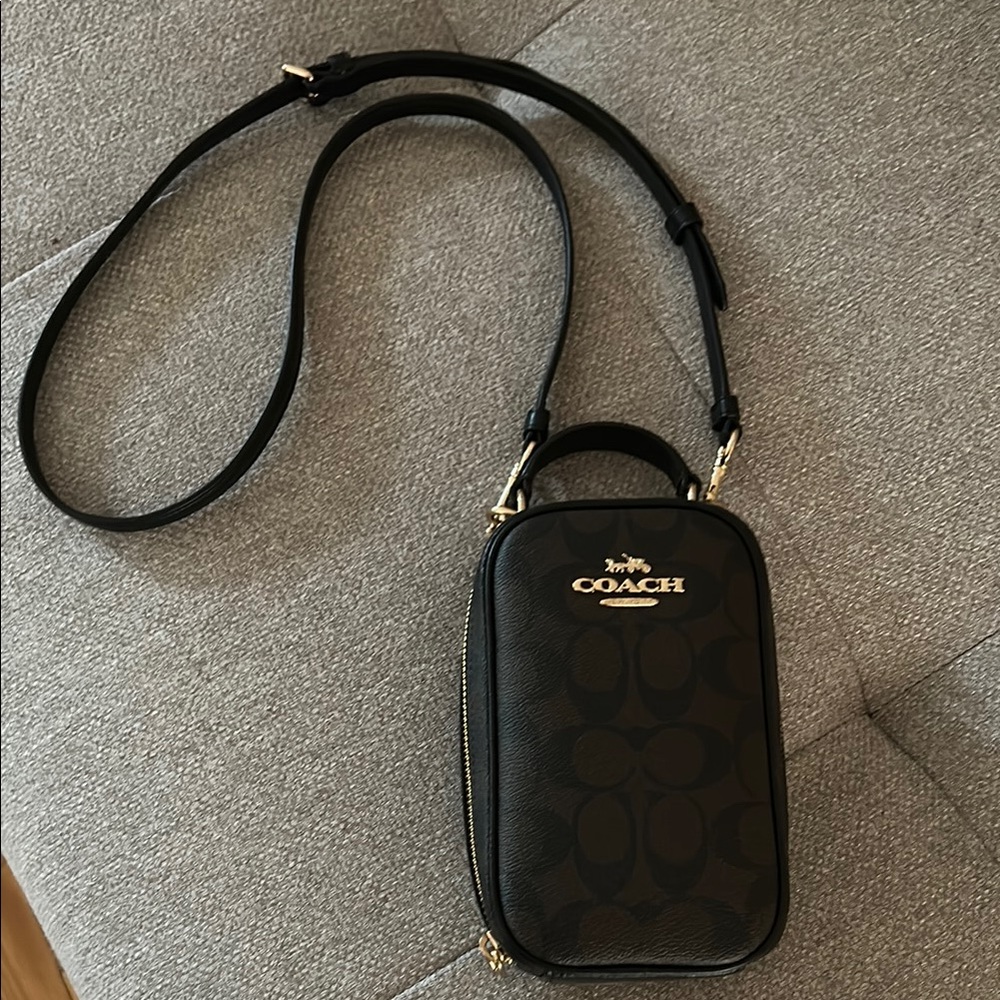 Coach Black Belt Bag with Gold Logo and Adjustable Strap